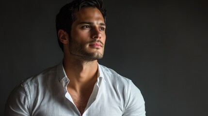 Obraz premium A man in a white shirt is looking at the camera