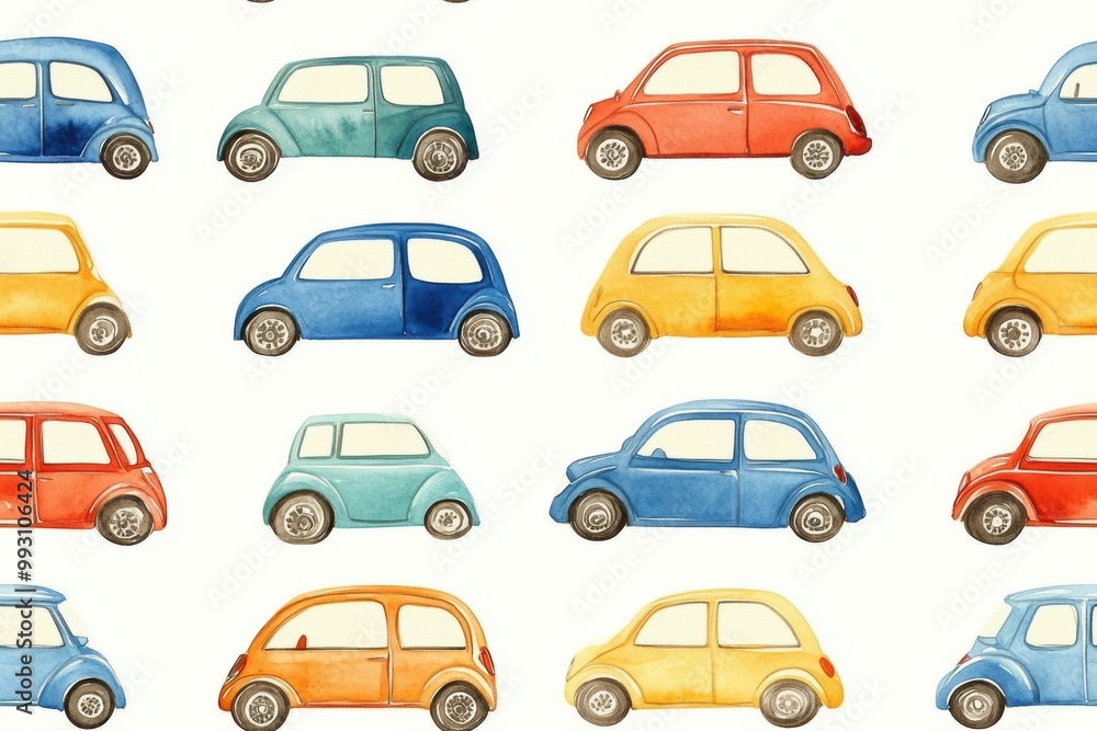 Canvas Prints Watercolor Cars Seamless Patte