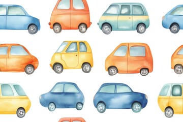 Fototapeta premium Watercolor Cars Seamless Patte