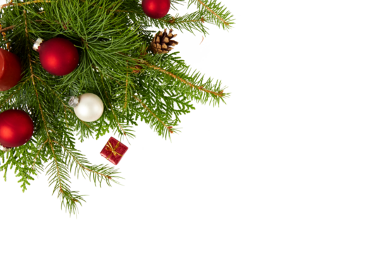 christmas fir tree decoration top view isolated on white or transparent png
