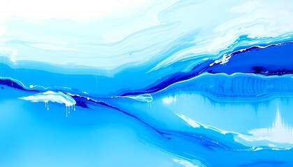 Ocean-Inspired Abstract Art with Swirling Blue and White Brush Strokes - Minimalist Design