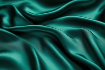 Fototapeta premium Abstract emerald dark green silky wavy smooth fabric material background. Horizontal (3:2)