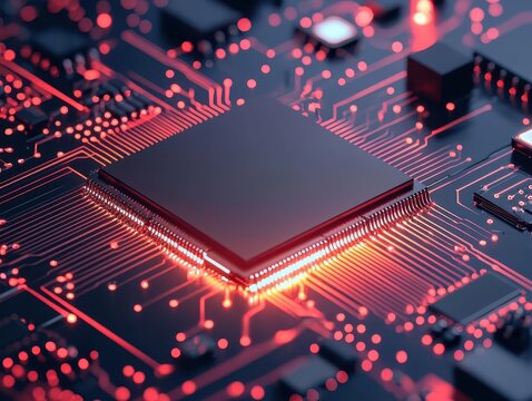 Abstract microprocessor surrounded by data streams, digital connectivity, semiconductor technology, data processing