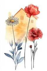 Watercolor Flowers House.