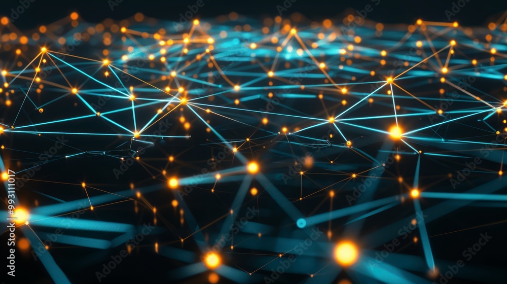 Poster glowing interconnected network conceptual visualization