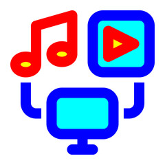 multimedia, media, media player, computer, entertainment, audio, video filled color outline