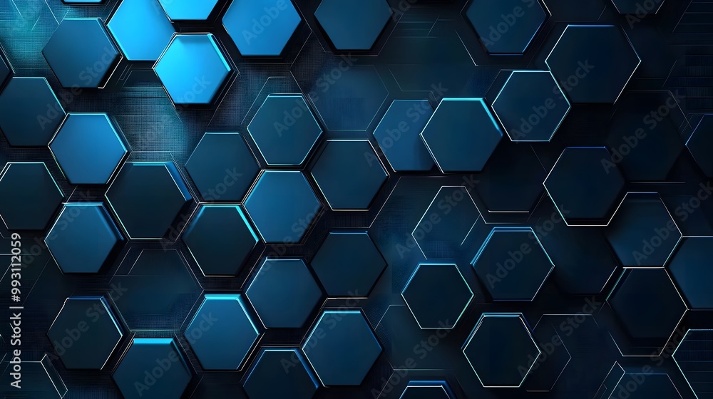 Poster abstract blue hexagon pattern with glowing edges