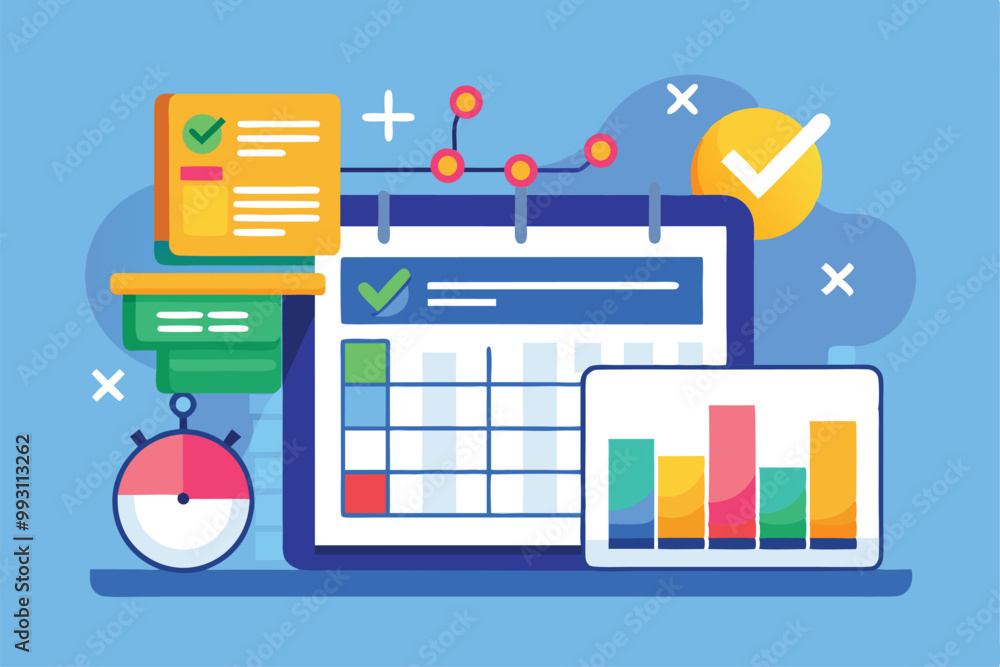 Poster a colorful digital schedule displays tasks, charts, and checklists to enhance productivity and time 