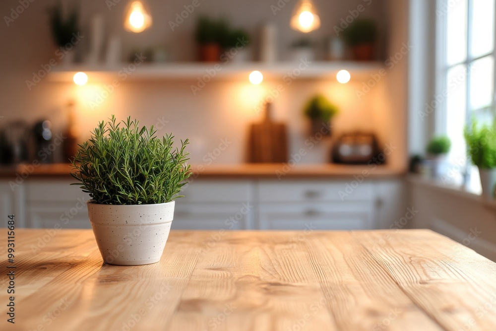 Aufkleber brown timber surface set against a blurred kitchen scene ideal for displaying various objects and it