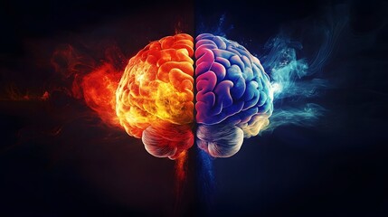 Fototapeta premium A Human Brain Divided by Fire and Water