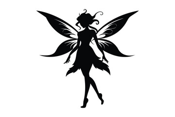 Beautiful Fairy Silhouette. Beautiful girl fairy silhouette in profile isolated.