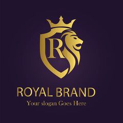 Letter R golden crown logo vector illustration.
