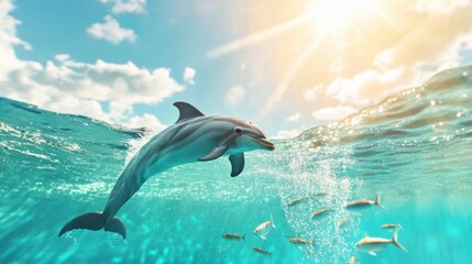 Playful Dolphin Swimming in Bright Ocean Waters