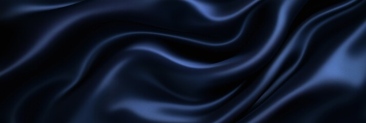 Obraz premium Abstract night blue silky wavy smooth fabric material background. Panoramic (3:1)