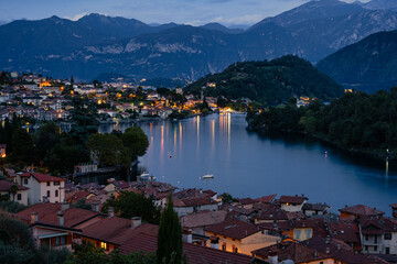 Lake Como, Italy - August 30, 2023: A picturesque view of Lake Como in the evening