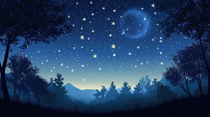 A breathtaking view of a starry sky filled with countless twinkling stars, set against a deep navy blue backdrop. 
