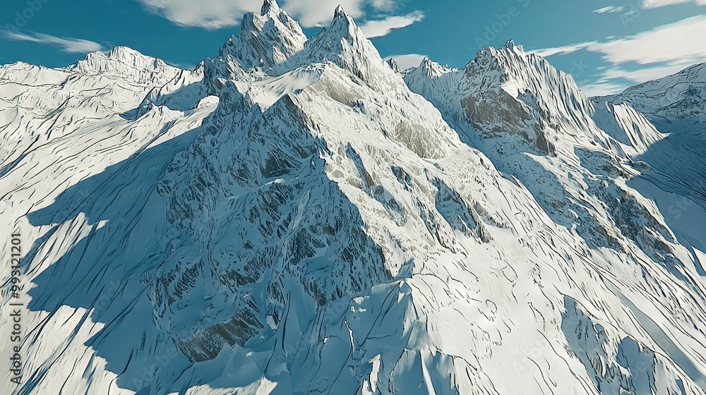 Aufkleber an aerial view of a mountain range with snow on top and a blue sky with clouds in the background is 