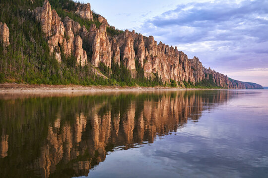 The Lena Pillars rock formation along Lena river in Yakutia, Russia