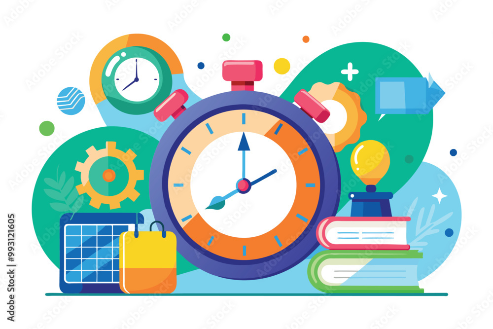 Poster this artwork features various study items and timers symbolizing effective learning and time managem