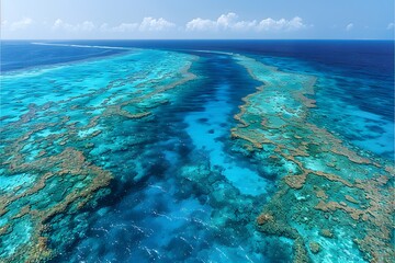 Obraz premium Aerial View of the Stunning Great Barrier Reef in Crystal Clear Turquoise Waters, Perfect for Nature and Travel Photography
