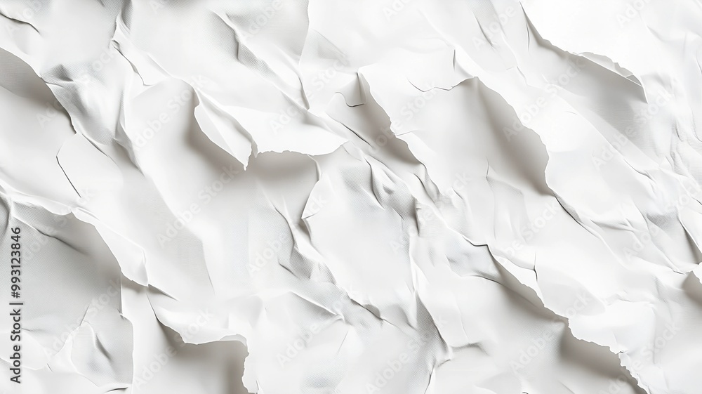 Poster torn paper texture with creases and dynamic folds in white