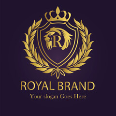 Letter R golden crown logo vector illustration.