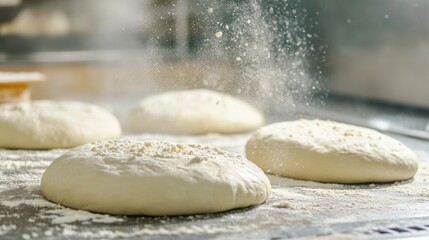 Fresh Pizza Dough in Sequence of Shaping Process