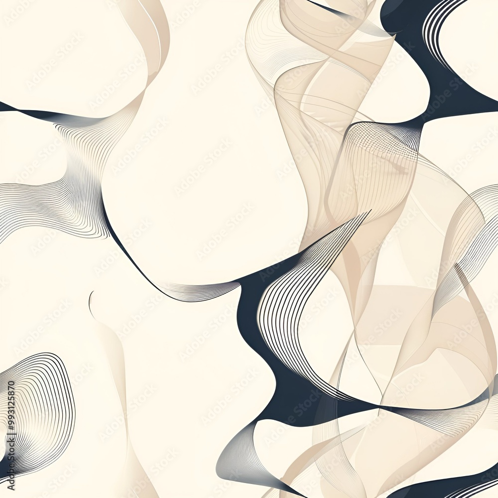 Aufkleber Seamless abstract pattern with flowing lines and curves in soft neutral tones on a light background 