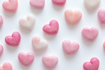Obraz premium Light pink and white sugar-textured hearts arranged in a soft, delicate grid with gentle shading