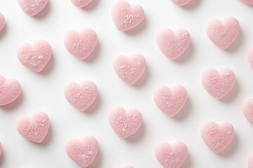 Obraz premium Powdery, pale pink hearts with a textured finish, softly arranged in a symmetrical pattern