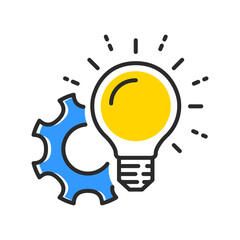 light bulb with gear icon. Thin line vector symbol.