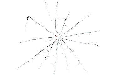 Isolated Cracks in Broken Glass on a White Background