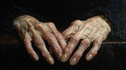   A close-up of a person's wrinkled hands on their palm