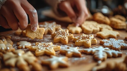 The warmth and joy of Christmas cookie baking by showing the process of creating holiday treats.