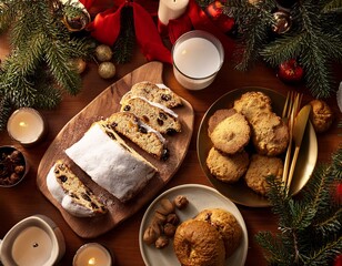 traditional stollen with decoration on wooden background