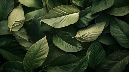 Vibrant Green Foliage Closeup with Textured Leaves in Natural Light and Detailed Vein-generative ai