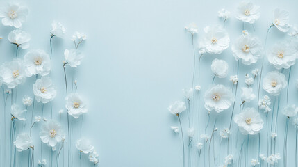 White Flowers on Blue Background: Minimalist Floral Art
