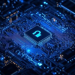 3D Render - Cybersecurity Technology: CPU Circuit Board, Digital Security, Data Protection