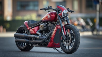 Red Custom Cruiser Motorcycle in Urban Setting