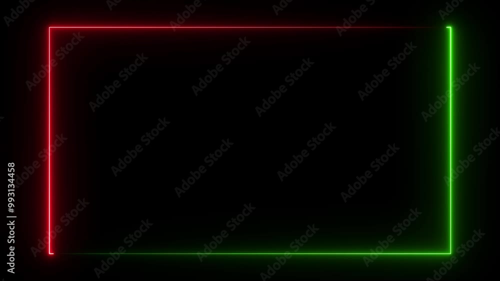 Poster neon square rectangle picture frame with two tone neon color motion graphic on isolated black backgr