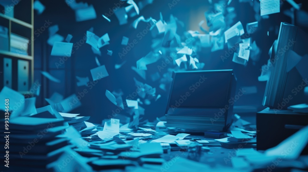Poster a digital workspace where unnecessary files are being deleted, representing the cleanup process for 