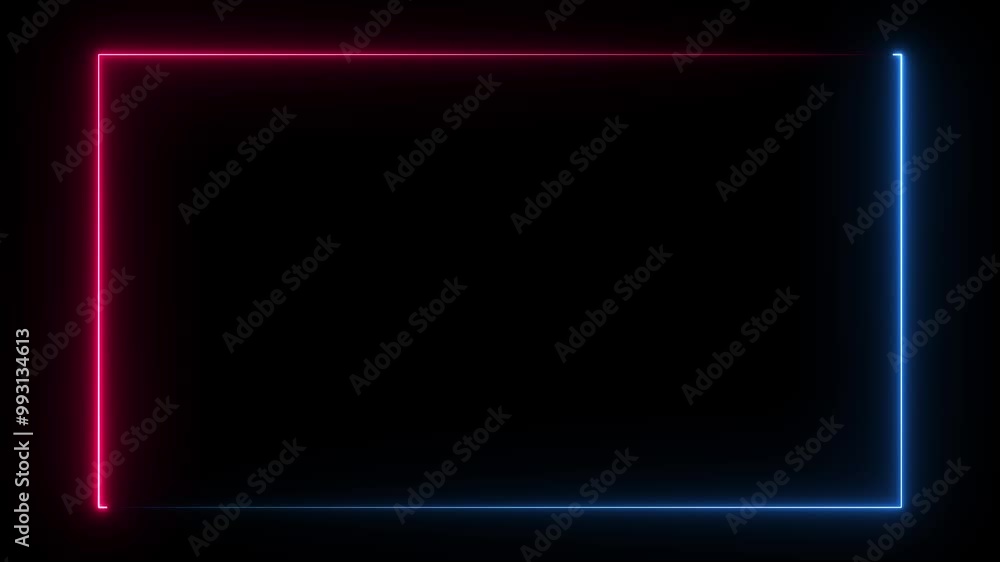 Poster square rectangle picture frame with two tone neon color motion graphic on isolated black background.