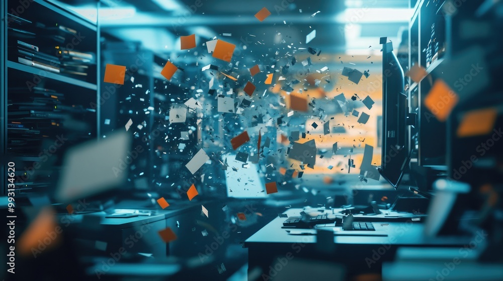 Poster a digital workspace where unnecessary files are being deleted, representing the cleanup process for 