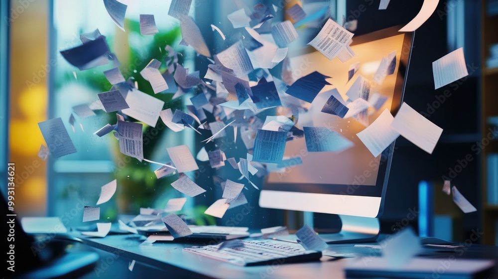 Poster a digital workspace where unnecessary files are being deleted, representing the cleanup process for 