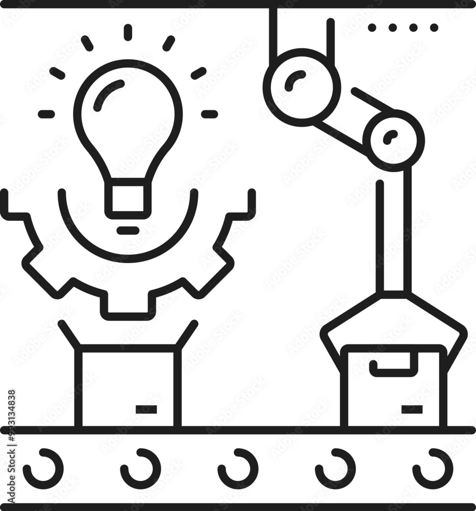 Poster manufacture, automatic and manual unique production line icon. factory manual production equipment, 