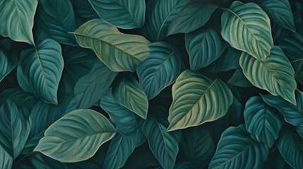 Vibrant Green Foliage Closeup with Textured Leaves in Natural Light and Detailed Vein-generative ai