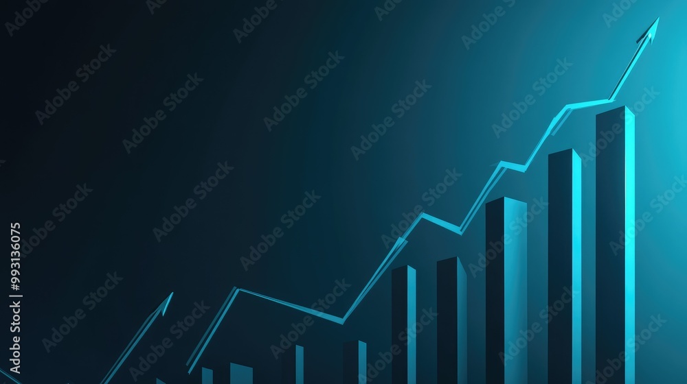 Poster a graph with an upward-trending line, representing business growth and ample room for text or brandi