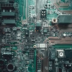 Close-Up of a Complex Computer Circuit Board with Electronic Components