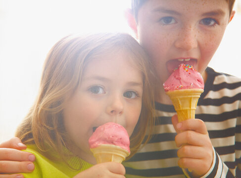 Boy and Girl Eating Ice Cream
