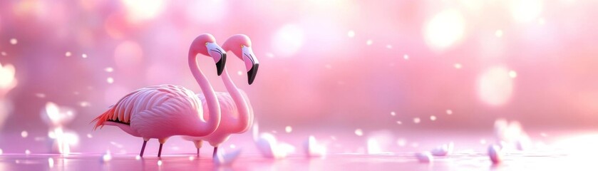 Naklejka premium Flamingos standing in a pink lake